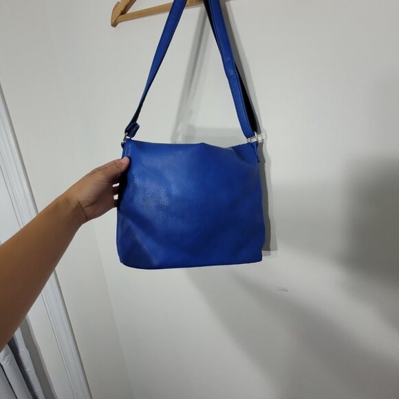 Foxy Jeans Y2K Blue Fold Over Crossbody Satchel 90s Purse Handbag Zip Adjustable - Picture 6 of 10